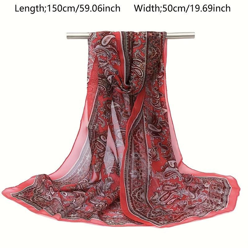 Vintage Paisley Print Chiffon Scarf Thin Summer Shawl Silk Head Wrap