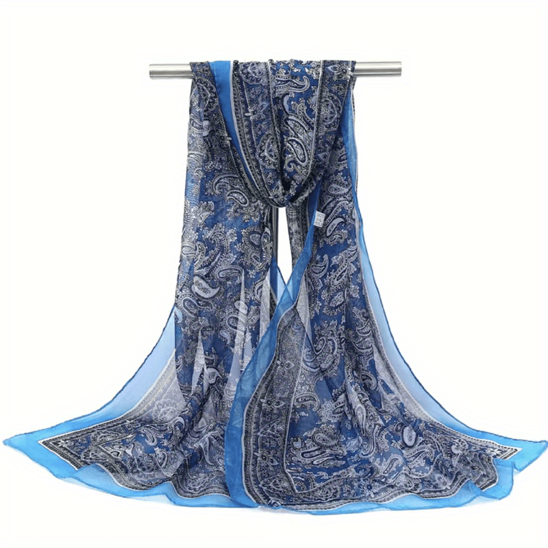 Vintage Paisley Print Chiffon Scarf Thin Summer Shawl Silk Head Wrap