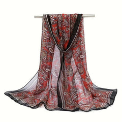 Vintage Paisley Print Chiffon Scarf Thin Summer Shawl Silk Head Wrap