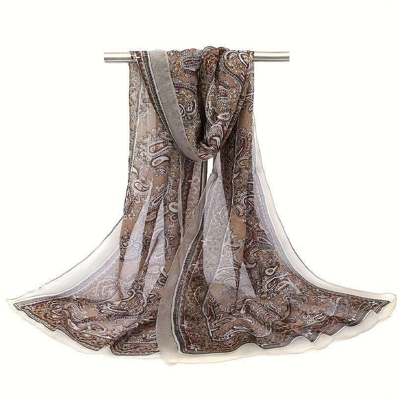 Vintage Paisley Print Chiffon Scarf Thin Summer Shawl Silk Head Wrap
