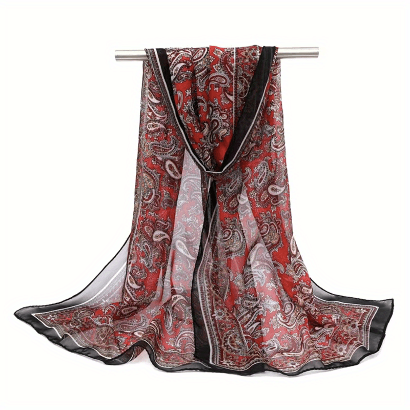 Vintage Paisley Print Chiffon Scarf Thin Summer Shawl Silk Head Wrap