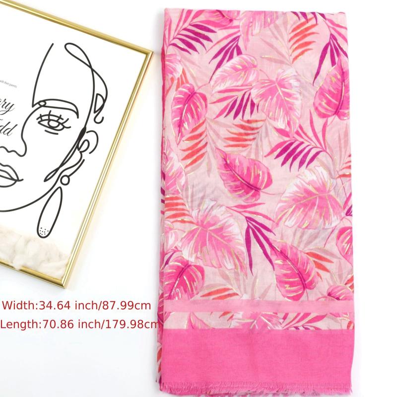 Leaf Print Raw Trim Scarf Shawl - Head Wrap Casual Decoration Gift