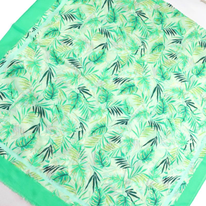 Leaf Print Raw Trim Scarf Shawl - Head Wrap Casual Decoration Gift