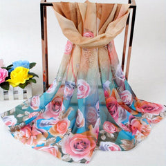 Peacock Feather Rose Print Chiffon Hijab Scarf