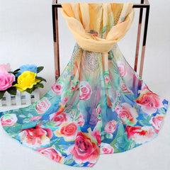 Peacock Feather Rose Print Chiffon Hijab Scarf