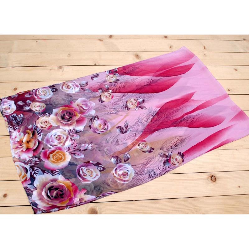 Peacock Feather Rose Print Chiffon Hijab Scarf