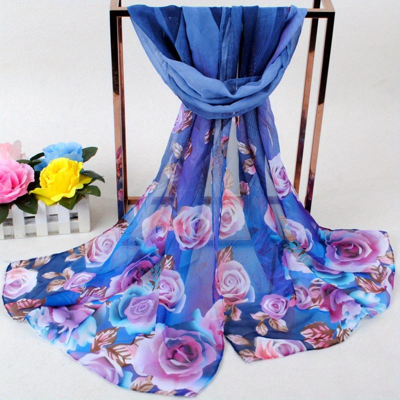 Peacock Feather Rose Print Chiffon Hijab Scarf