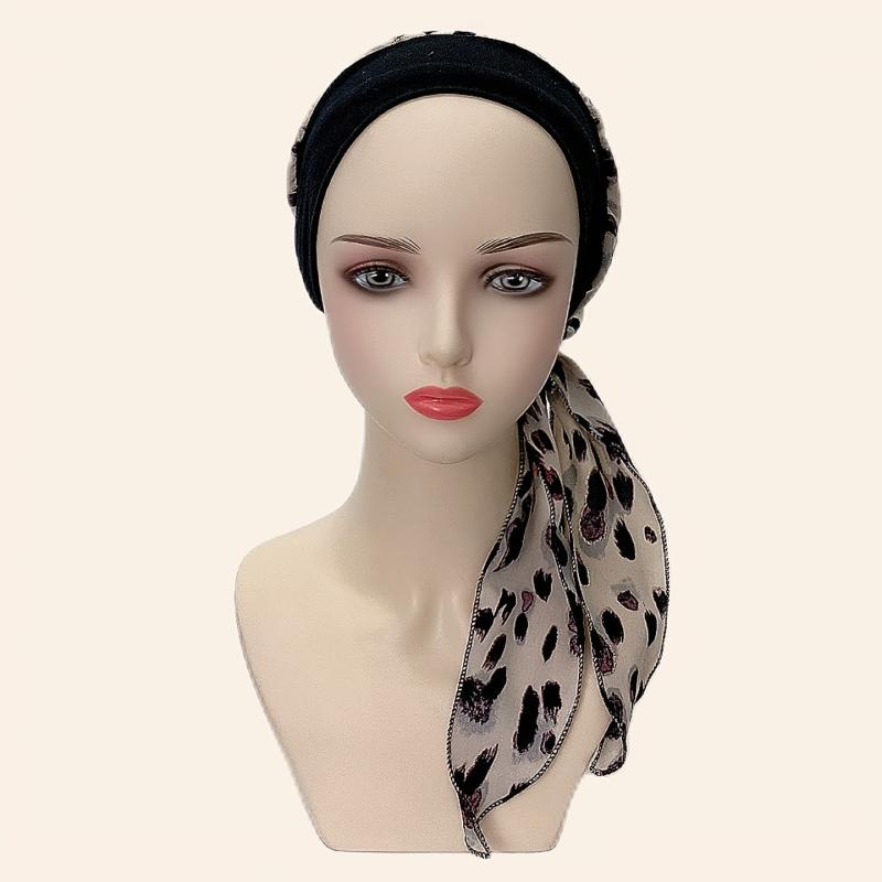 Leopard Print Head Wraps Hot Stamping Turban Bonnet Elastic Chemo Cap