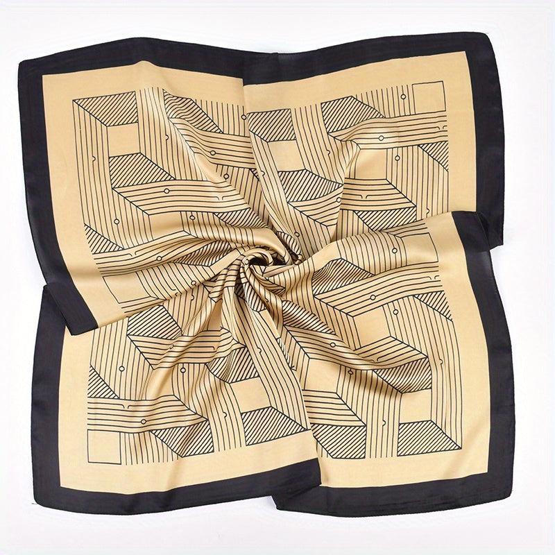 Geometric Stripe Print Bandana Square Scarf Woman Satin Shawl