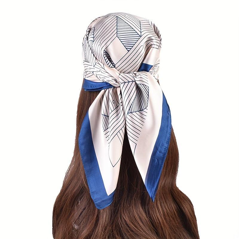 Geometric Stripe Print Bandana Square Scarf Woman Satin Shawl