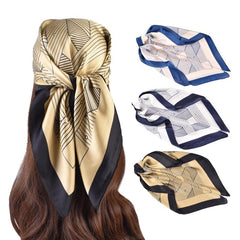 Geometric Stripe Print Bandana Square Scarf Woman Satin Shawl