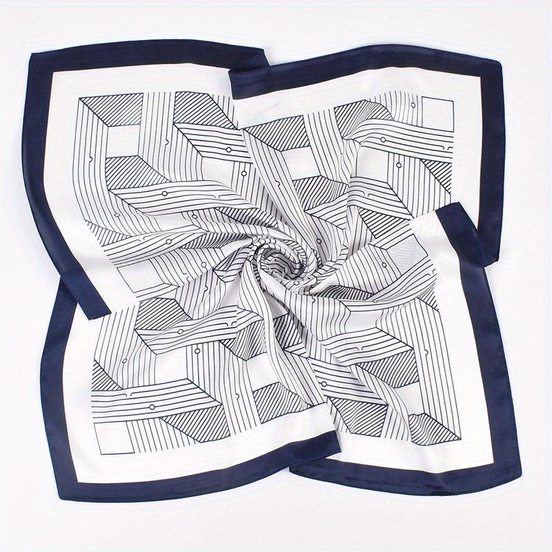 Geometric Stripe Print Bandana Square Scarf Woman Satin Shawl