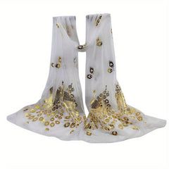 Peacock Pattern Scarf Chiffon Shawl Wrap for Travel Beach Mother's Gift