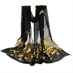 Peacock Pattern Scarf Chiffon Shawl Wrap for Travel Beach Mother's Gift
