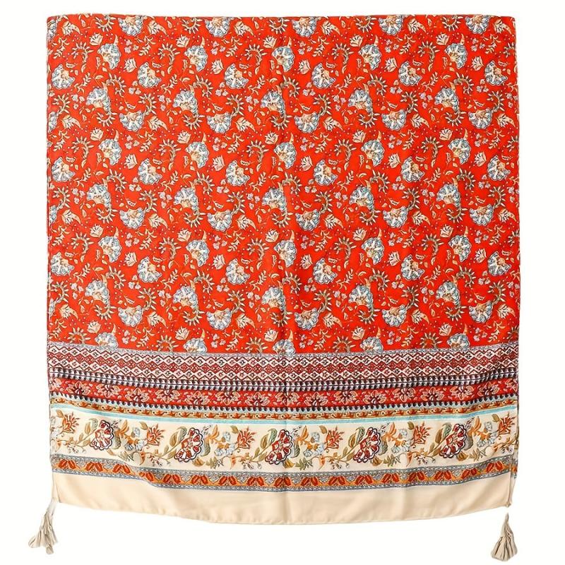 National Style Printed Scarf Retro Tassel Shawl Breathable Wrap
