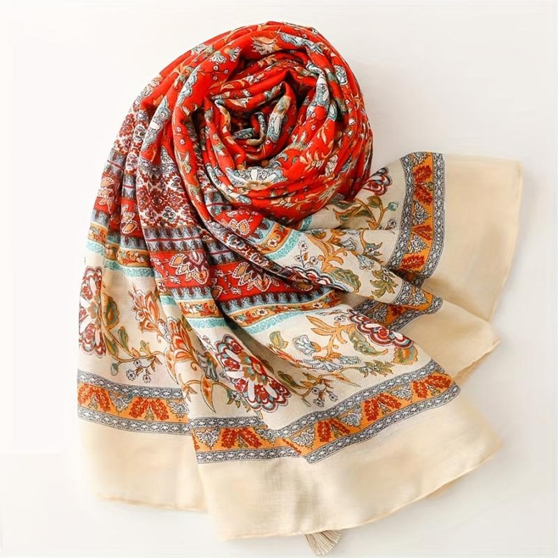 National Style Printed Scarf Retro Tassel Shawl Breathable Wrap