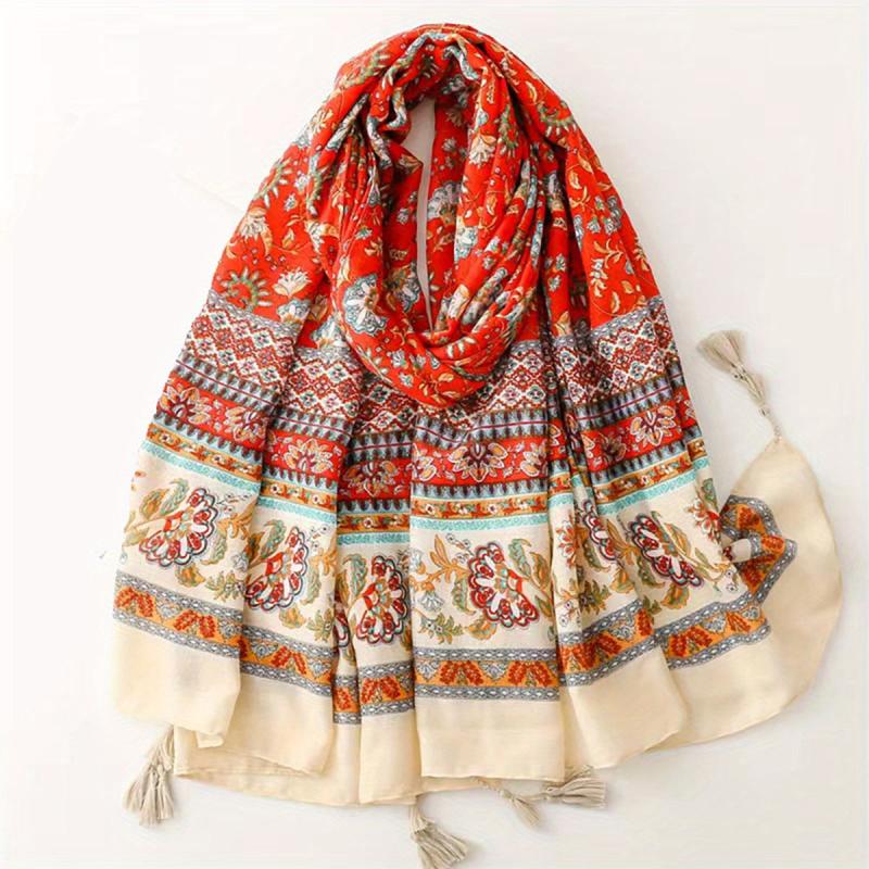 National Style Printed Scarf Retro Tassel Shawl Breathable Wrap