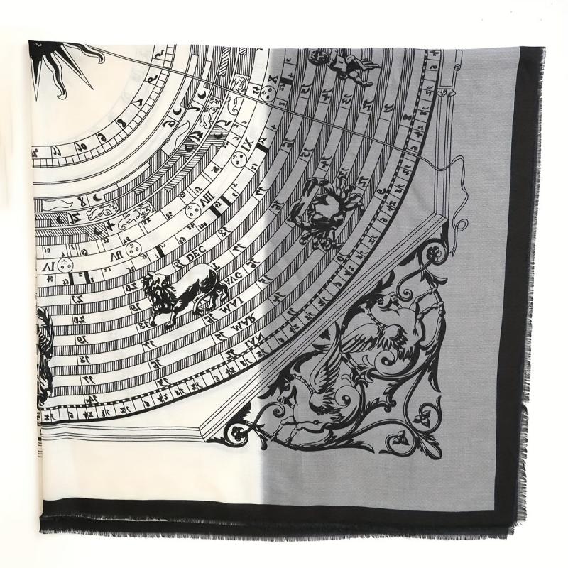 Classic Print Square Scarf Vintage Tassel Shawl Windproof Head Wrap