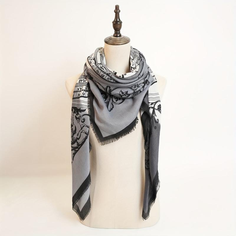 Classic Print Square Scarf Vintage Tassel Shawl Windproof Head Wrap