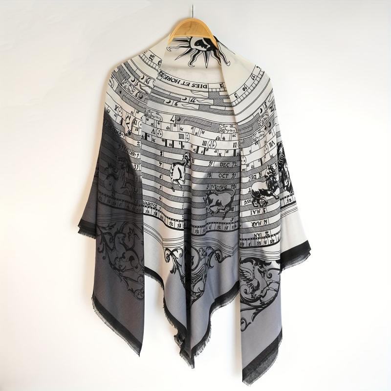 Classic Print Square Scarf Vintage Tassel Shawl Windproof Head Wrap
