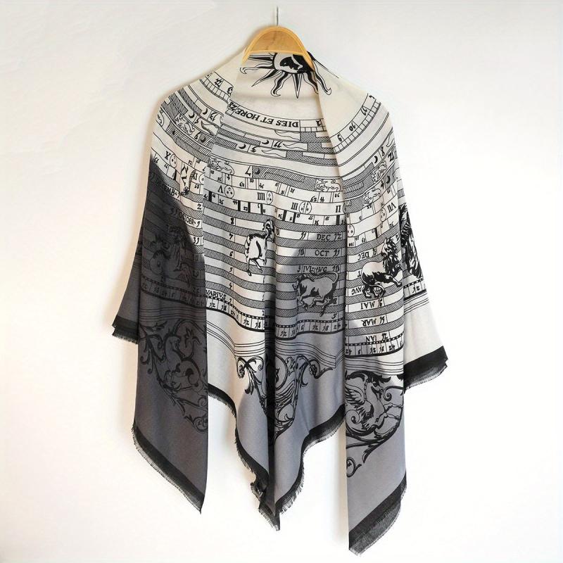 Classic Print Square Scarf Vintage Tassel Shawl Windproof Head Wrap