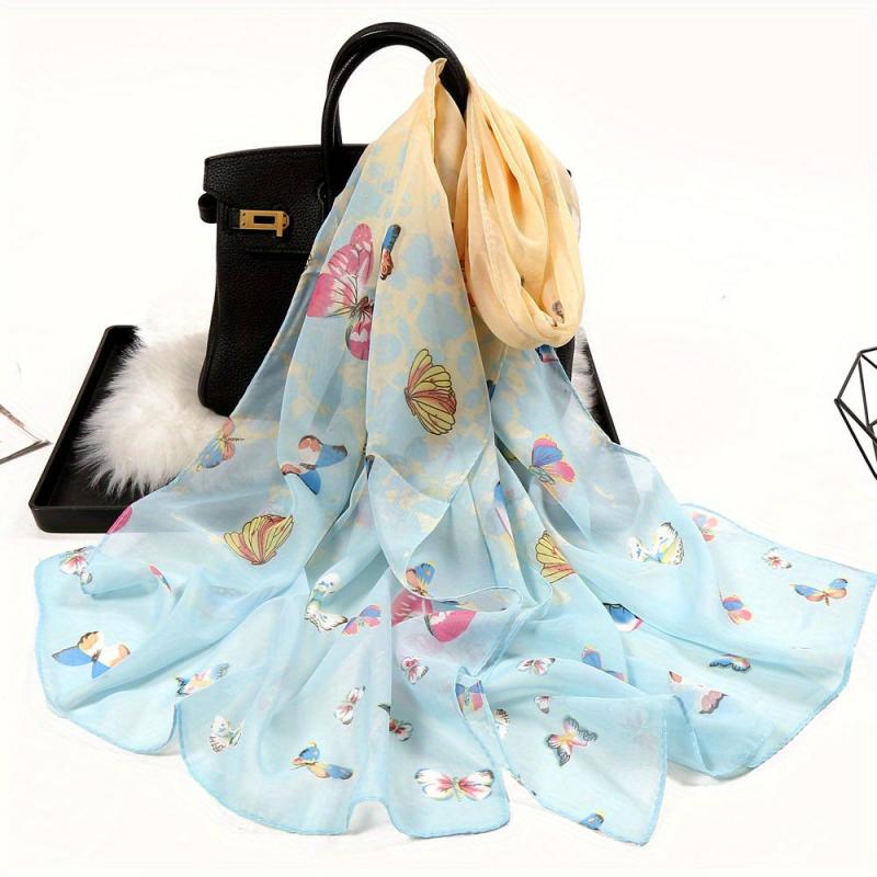 Women's Chiffon Silky Scarf Butterfly Lightweight Floral Print Shawl