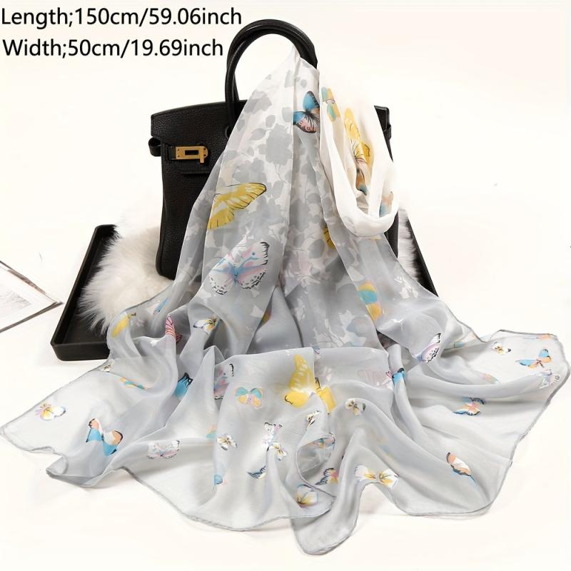 Women's Chiffon Silky Scarf Butterfly Lightweight Floral Print Shawl