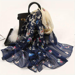 Women's Chiffon Silky Scarf Butterfly Lightweight Floral Print Shawl