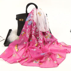 Women's Chiffon Silky Scarf Butterfly Lightweight Floral Print Shawl