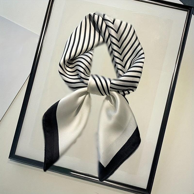 Square Scarf Block Striped Neckerchief Silk Bandana Women Casual Satin Head Wrap