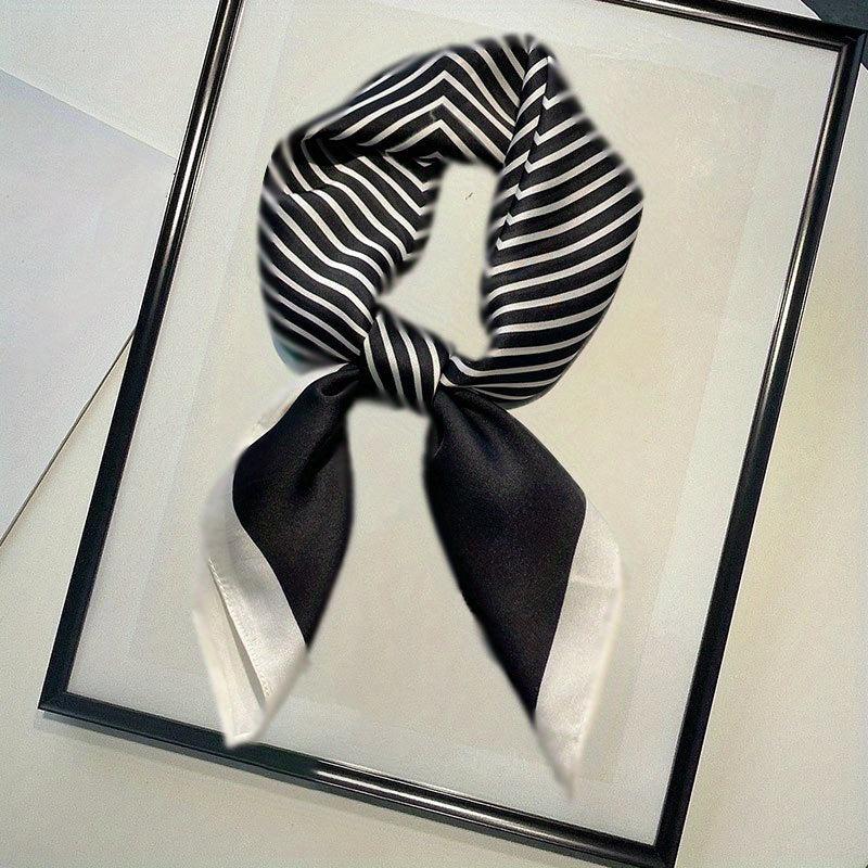 Square Scarf Block Striped Neckerchief Silk Bandana Women Casual Satin Head Wrap