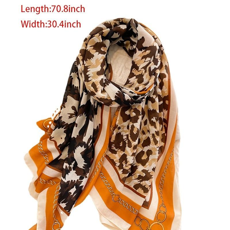 Leopard Print Scarf Vintage Gauze Shawl Head Wrap Beach Towel
