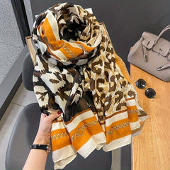 Leopard Print Scarf Vintage Gauze Shawl Head Wrap Beach Towel