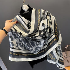 Leopard Print Scarf Vintage Gauze Shawl Head Wrap Beach Towel