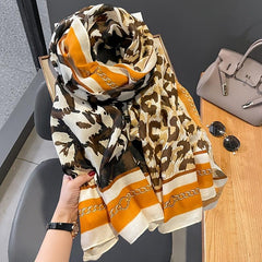 Leopard Print Scarf Vintage Gauze Shawl Head Wrap Beach Towel
