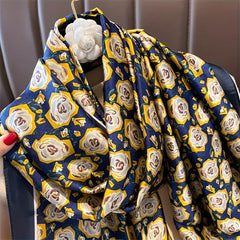 Satin Scarf Flower Printed Shawl Dress Versatile Wrap for Women
