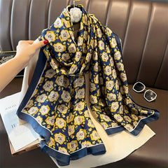 Satin Scarf Flower Printed Shawl Dress Versatile Wrap for Women