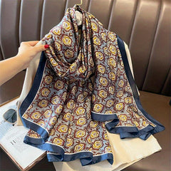Satin Scarf Flower Printed Shawl Dress Versatile Wrap for Women