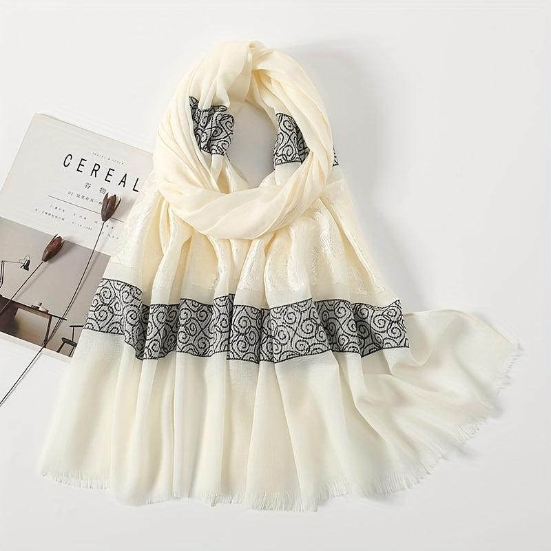 Pattern Fringed Scarf Thin Breathable Shawl Long Sunscreen Head Wrap