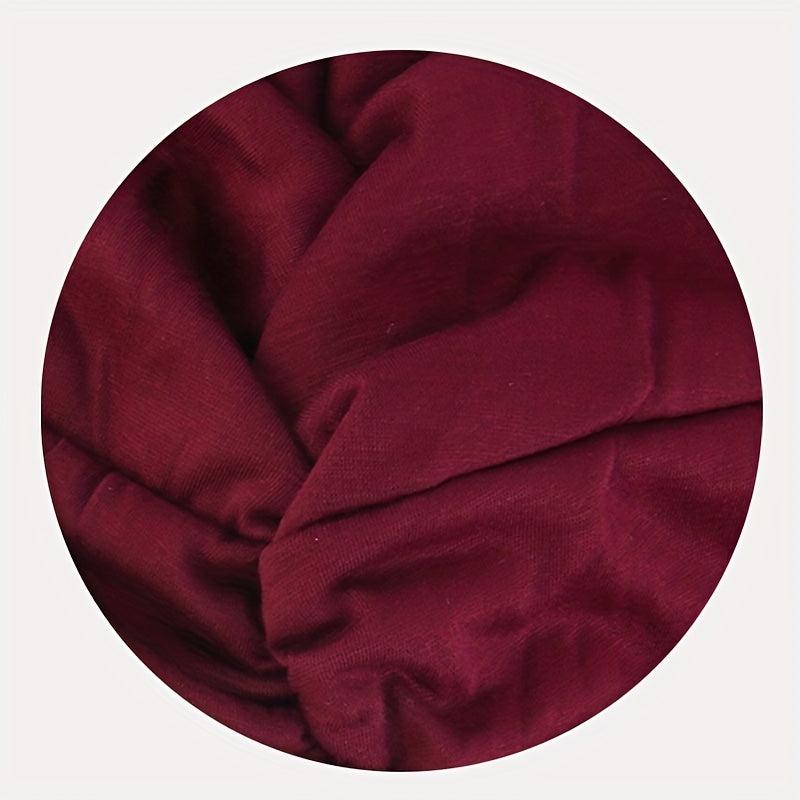 Wine Red Cross Knotted Bandana Women Turban Cap Ramadan Headwrap