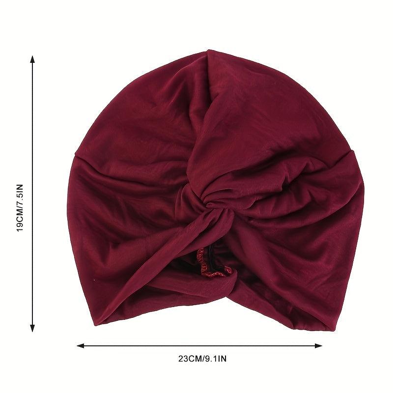 Wine Red Cross Knotted Bandana Women Turban Cap Ramadan Headwrap