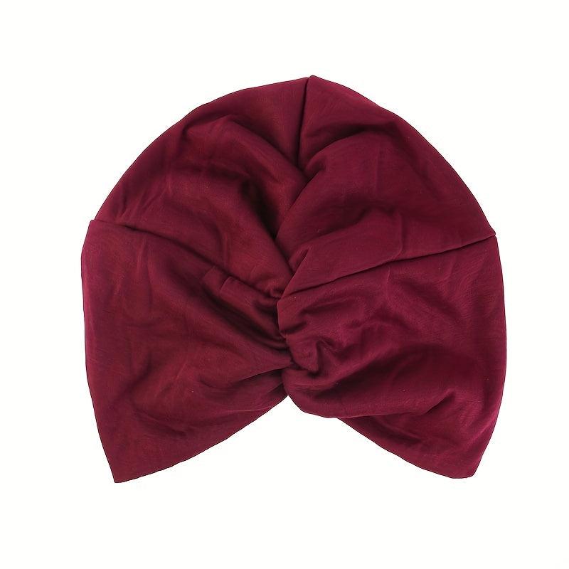 Wine Red Cross Knotted Bandana Women Turban Cap Ramadan Headwrap