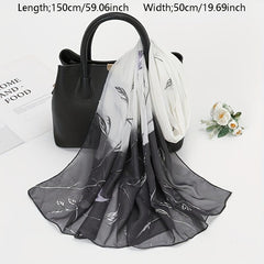 Vintage Leaf Print Chiffon Scarf Gradient Block Shawl