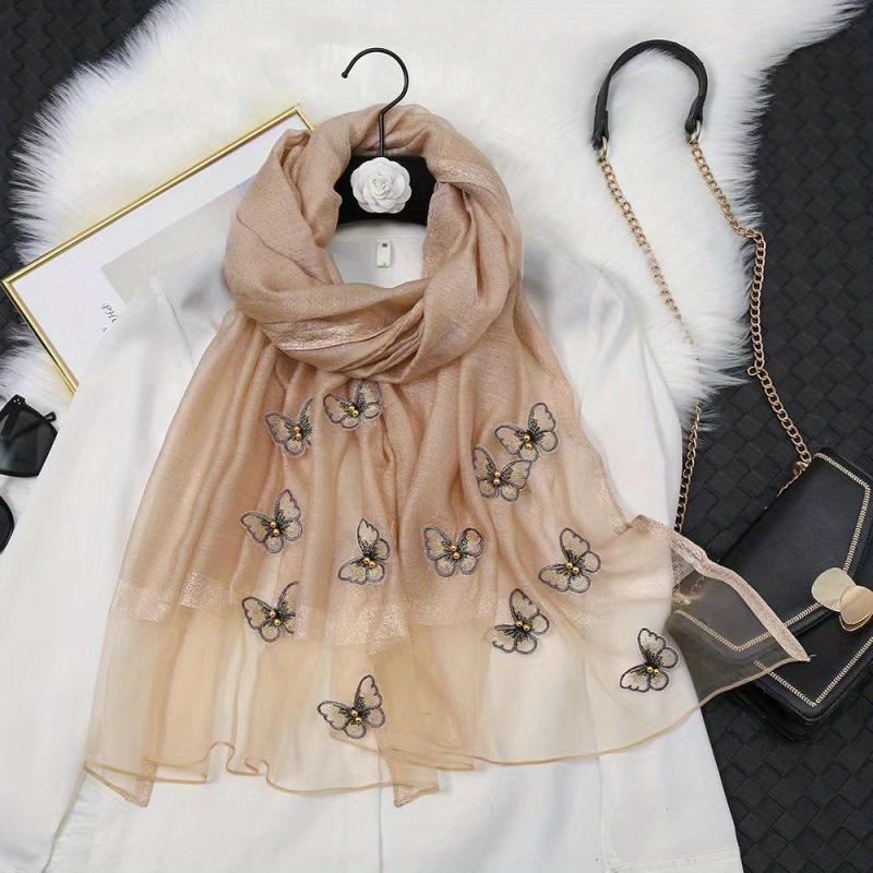 Butterfly Embroidery Scarf Thin Shawl Women Solid Sunscreen Headwrap