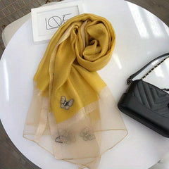 Butterfly Embroidery Scarf Thin Shawl Women Solid Sunscreen Headwrap
