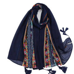 Boho Floral Print Fringe Trim Scarf Shawl Wrap