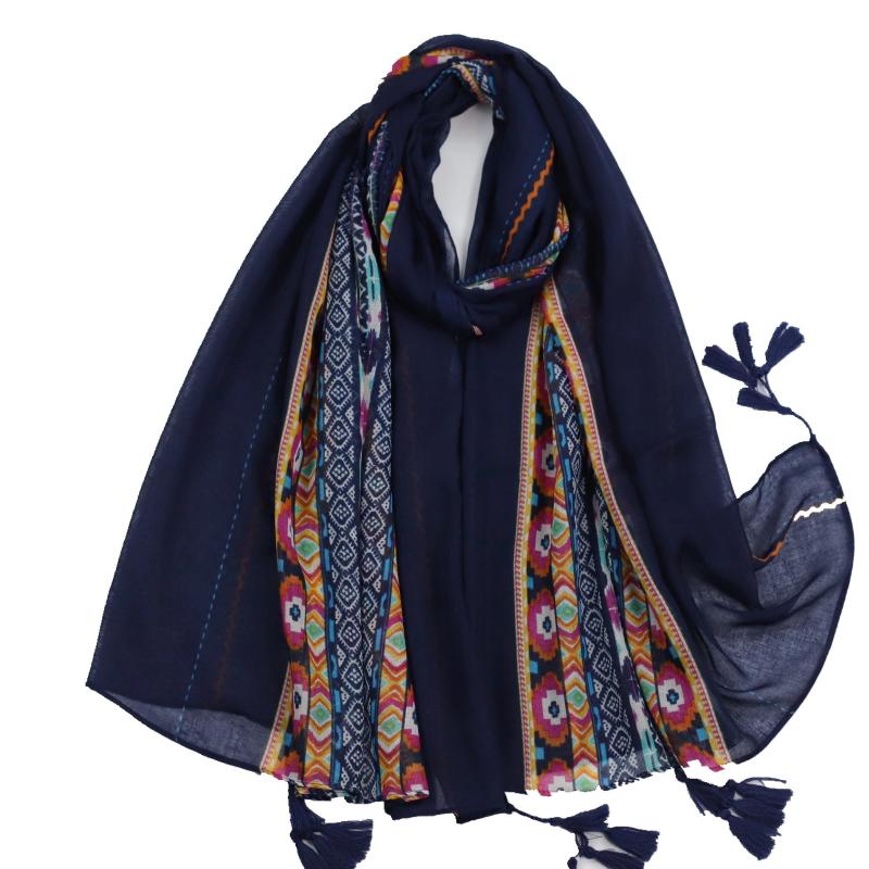 Boho Floral Print Fringe Trim Scarf Shawl Wrap