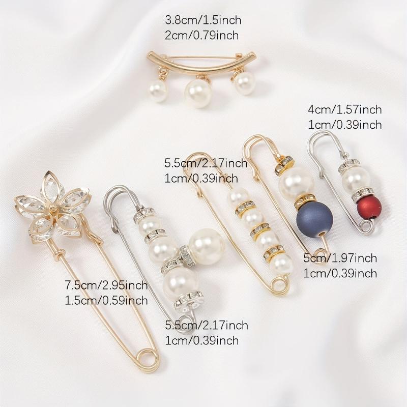 6pcs Safety Waistband Pins Pearl Rhinestone Silk Scarf Buckle