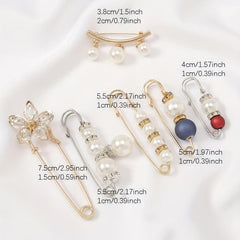 6pcs Safety Waistband Pins Pearl Rhinestone Silk Scarf Buckle