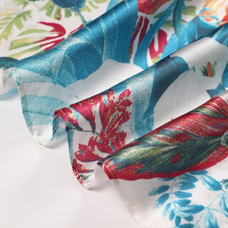Women's Botanical Floral Print Satin Square Scarf